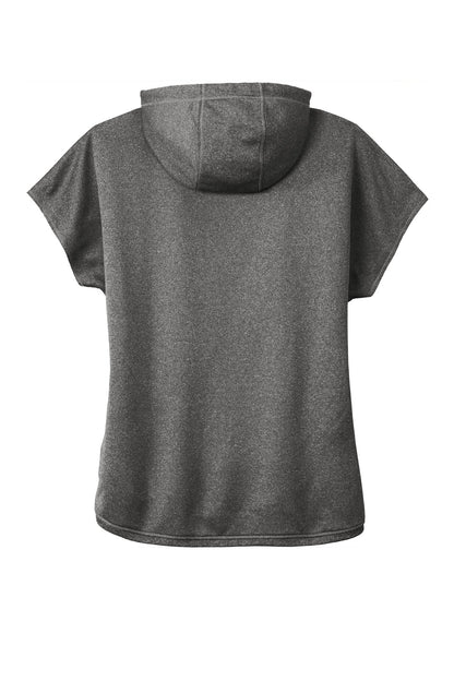 Rear View of Graphite Hthr New Era Women's Performance Terry Short Sleeve Hoodie LNEA533
