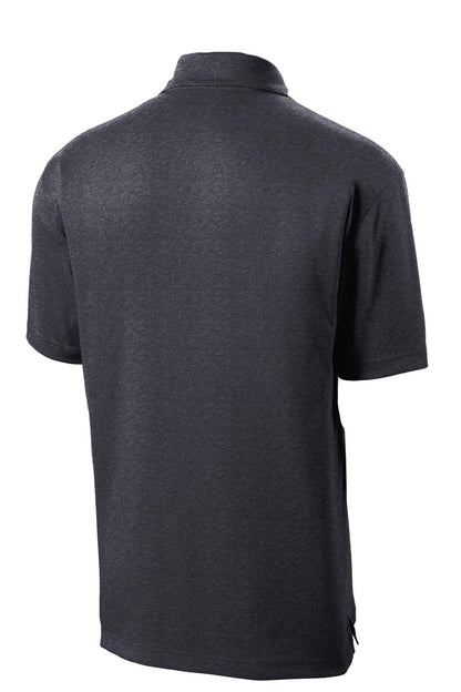 Rear View of Graphite Hthr Sport-Tek Heather Contender Polo. ST660