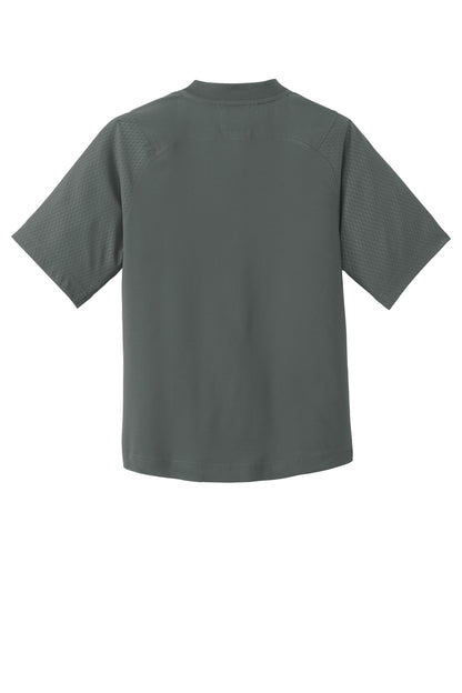 Rear View of Graphite New Era Youth Cage Short Sleeve 1/4-Zip Jacket. YNEA600