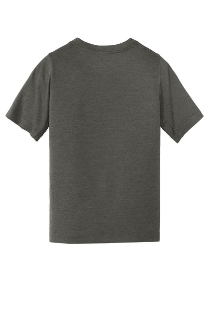 Rear View of Graphite New Era Youth Series Performance Crew Tee. YNEA200