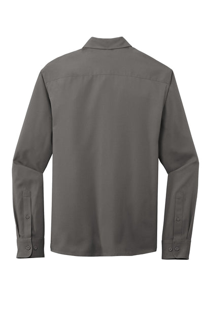 Rear View of Graphite Port Authority Long Sleeve Performance Staff Shirt W401