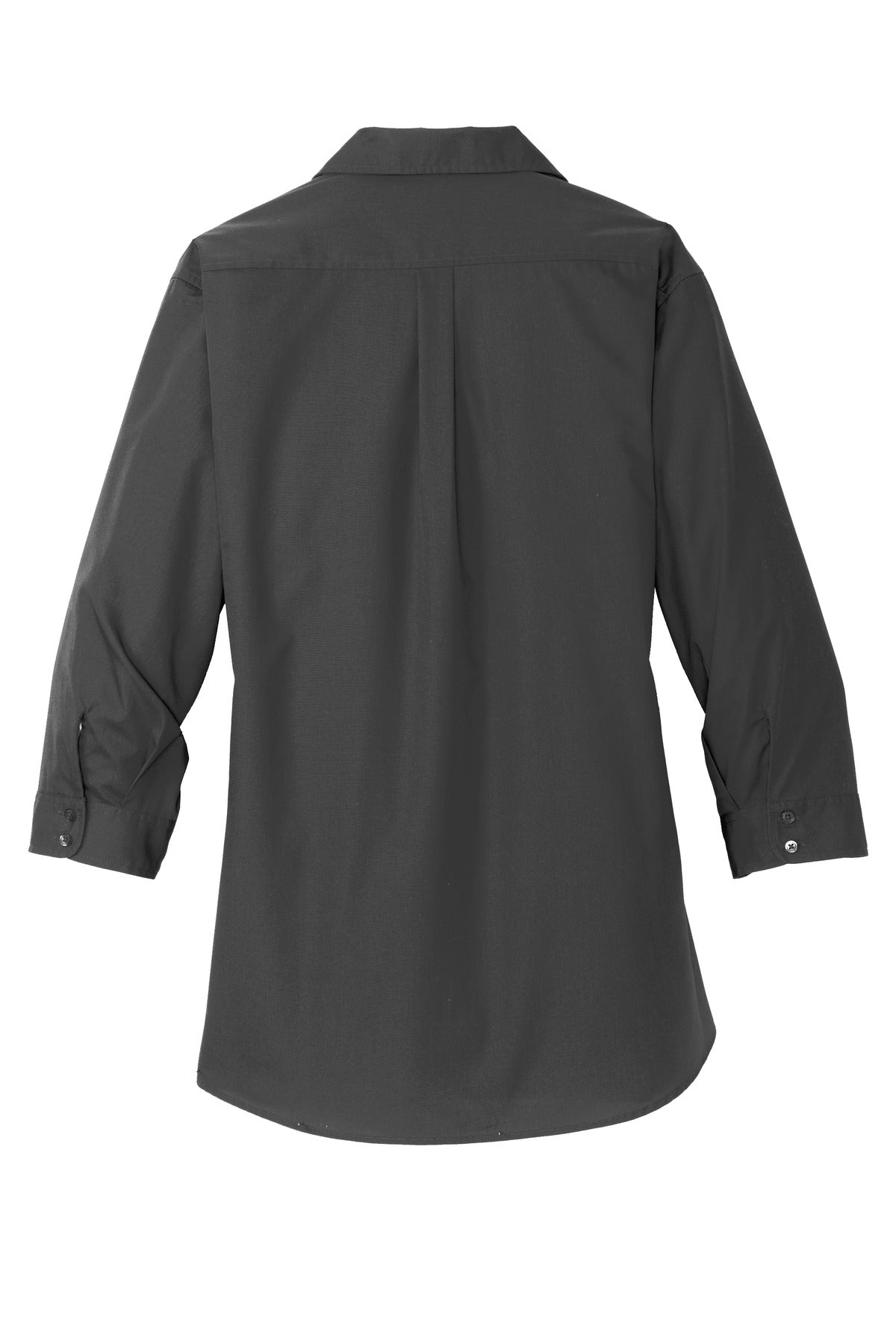 Rear View of Graphite Port Authority Women's 3/4-Sleeve Carefree Poplin Shirt. LW102