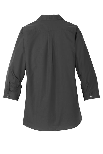 Rear View of Graphite Port Authority Women's 3/4-Sleeve Carefree Poplin Shirt. LW102