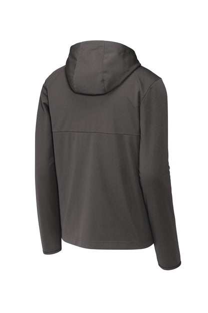 Rear View of Graphite Sport-Tek Hooded Soft Shell Jacket ST980