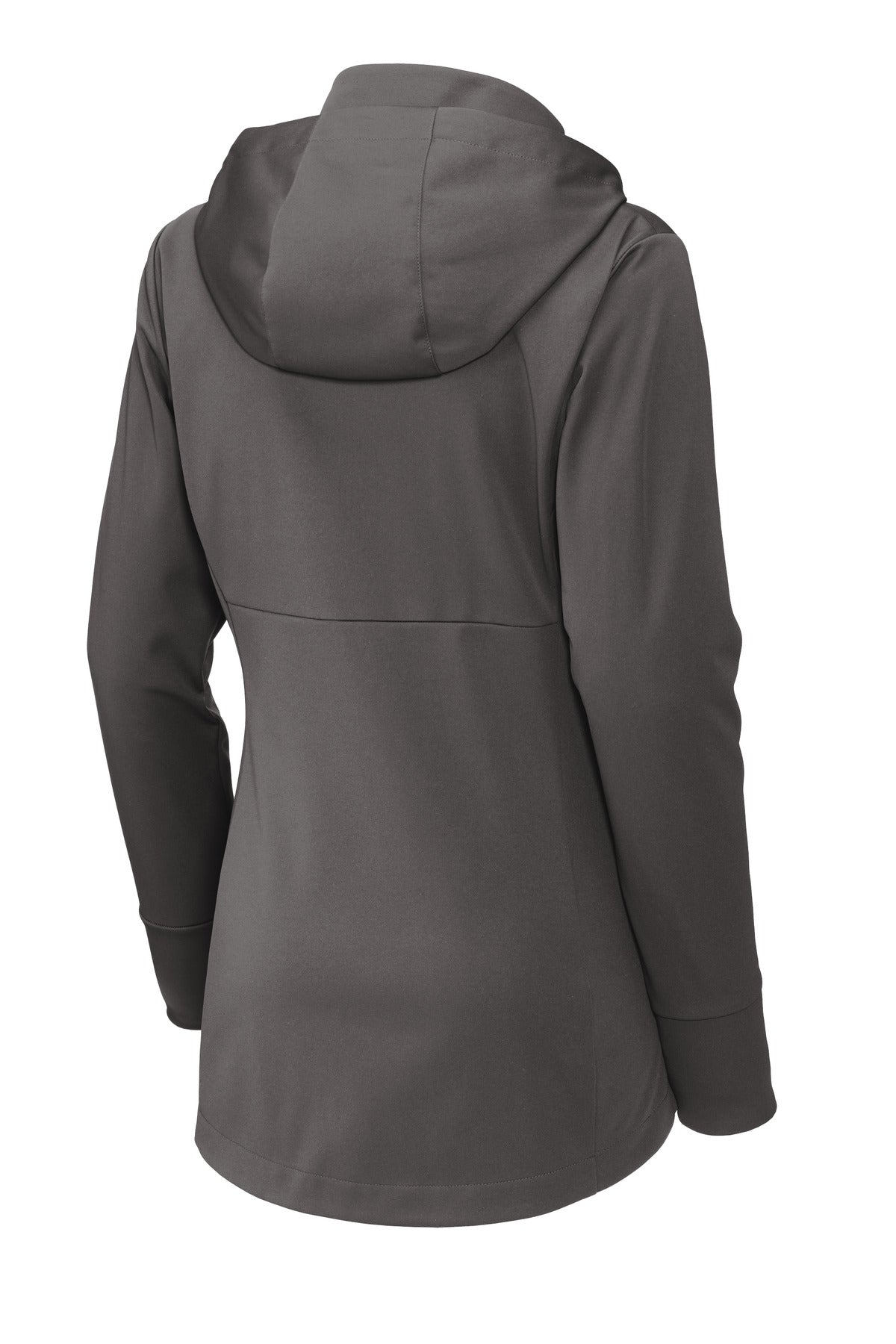 Rear View of Graphite Sport-Tek Women's Hooded Soft Shell Jacket LST980