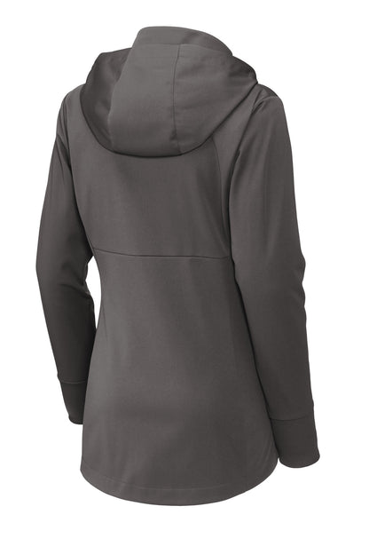 Rear View of Graphite Sport-Tek Women's Hooded Soft Shell Jacket LST980