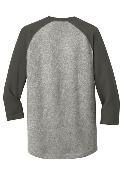 Rear View of Graph/Lt GrphT New Era Heritage Blend 3/4-Sleeve Baseball Raglan Tee. NEA104