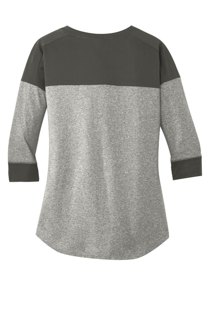 Rear View of Graph/Lt GrphT New Era Women's Heritage Blend 3/4-Sleeve Baseball Raglan Tee. LNEA104