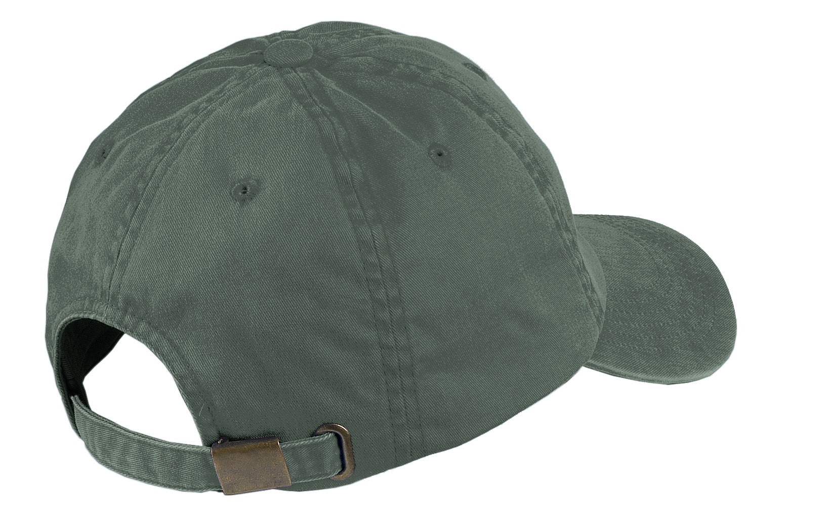 Rear View of Green Port Authority Garment-Washed Cap. PWU