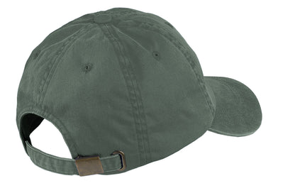Rear View of Green Port Authority Garment-Washed Cap. PWU