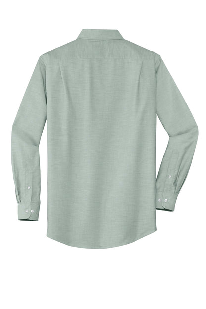 Rear View of Green Port Authority SuperPro Oxford Shirt. S658