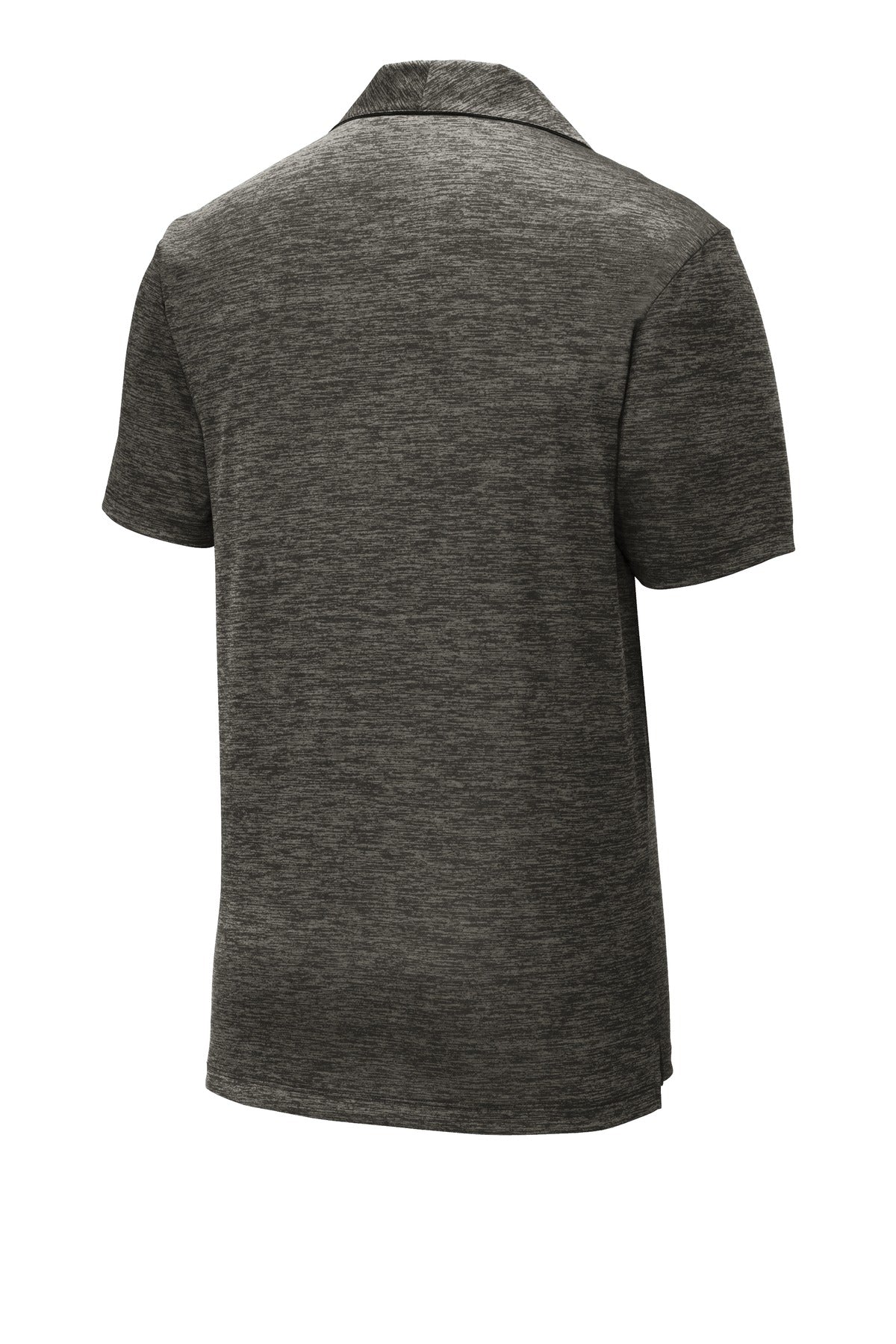 Rear View of Grey-Black Ele Sport-Tek PosiCharge Electric Heather Polo. ST590