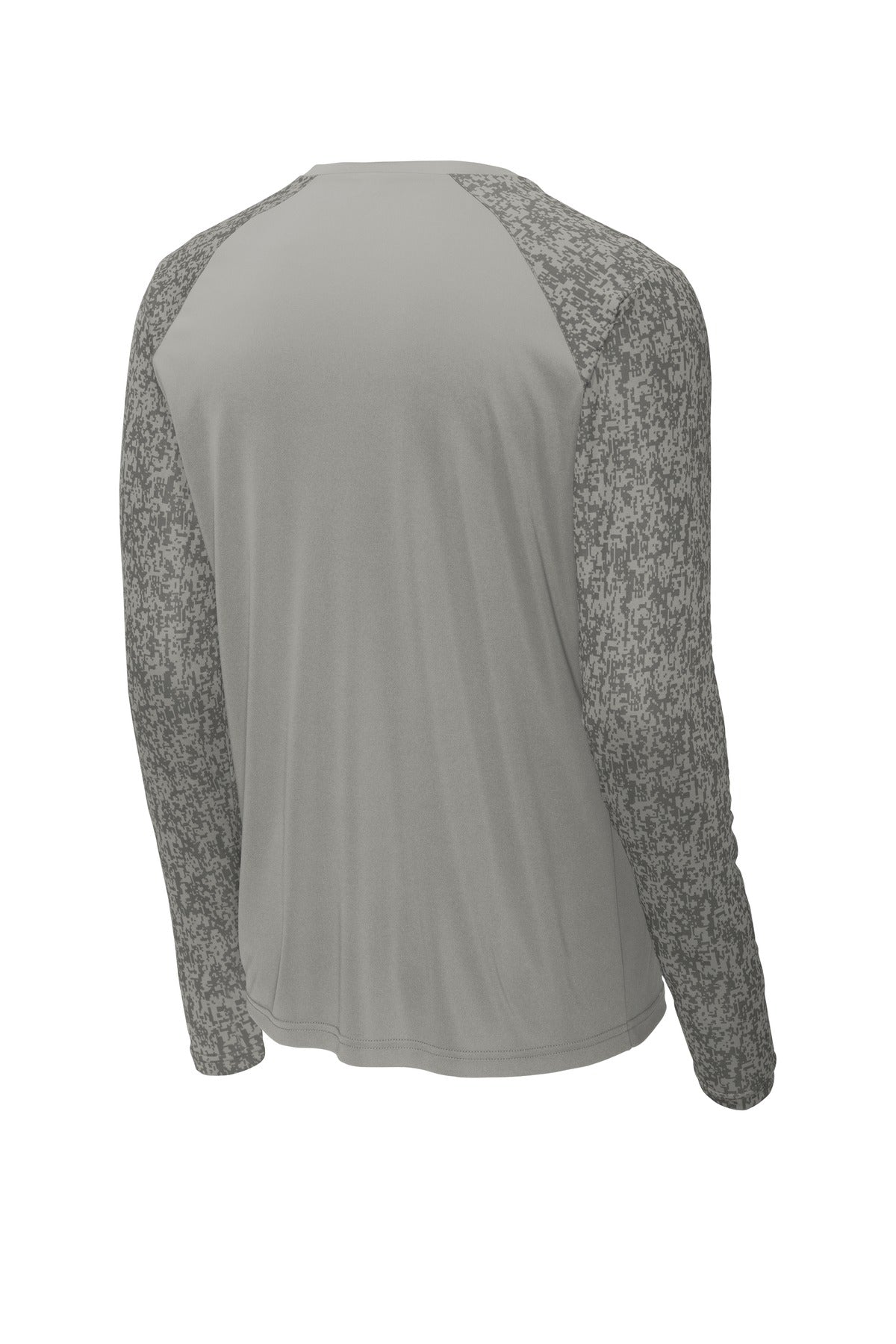 Rear View of Grey Concrete Sport-Tek Long Sleeve Digi Camo Tee. ST460LS