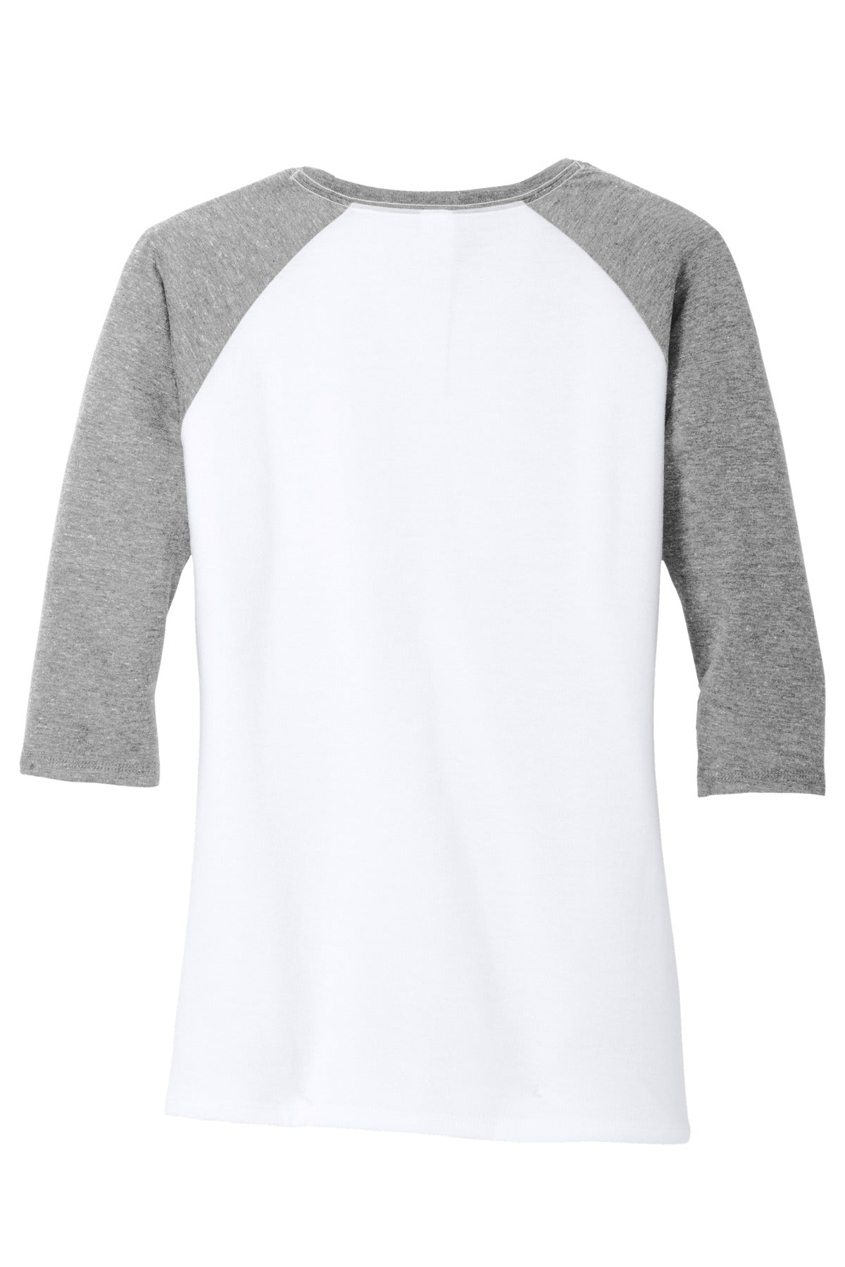 Rear View of Grey Fr/White District Women's Perfect Tri 3/4-Sleeve Raglan. DM136L