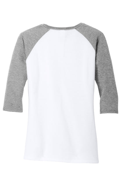 Rear View of Grey Fr/White District Women's Perfect Tri 3/4-Sleeve Raglan. DM136L
