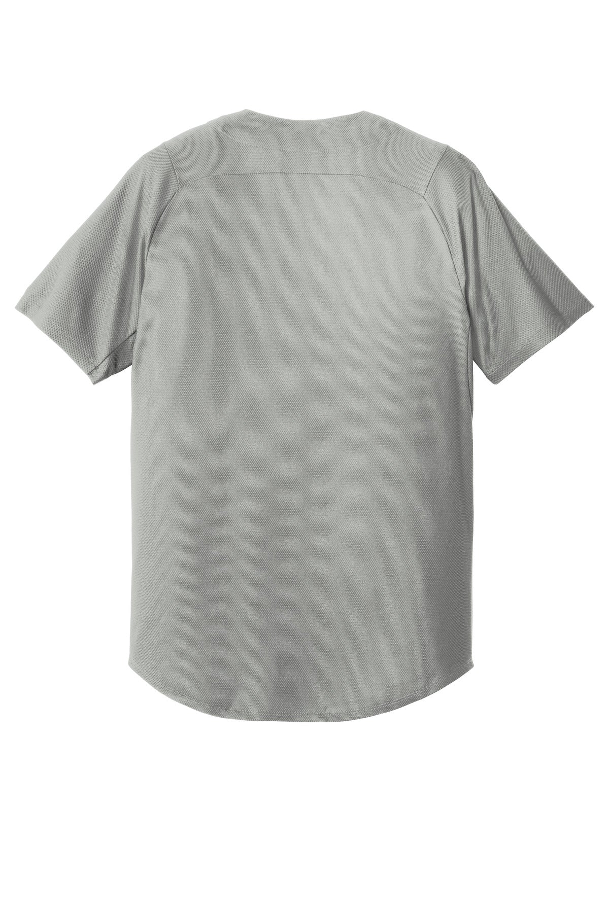 Rear View of Grey New Era Diamond Era Full-Button Jersey. NEA220