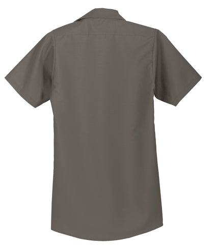 Rear View of Grey Red Kap Long Size, Short Sleeve Industrial Work Shirt. SP24LONG