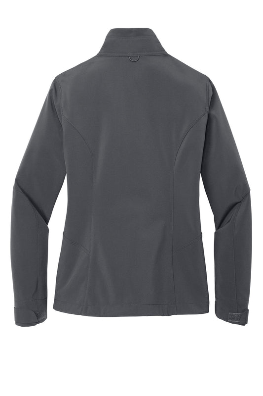 Rear View of Grey Steel Eddie Bauer Women's Soft Shell Jacket. EB531