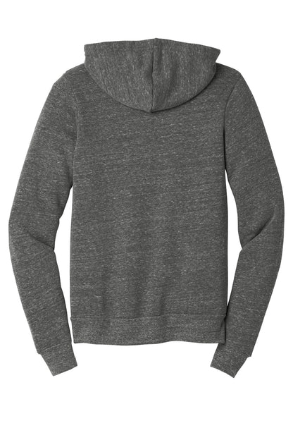 Rear View of Grey TB BELLA+CANVAS Unisex Triblend Sponge Fleece Full-Zip Hoodie. BC3909