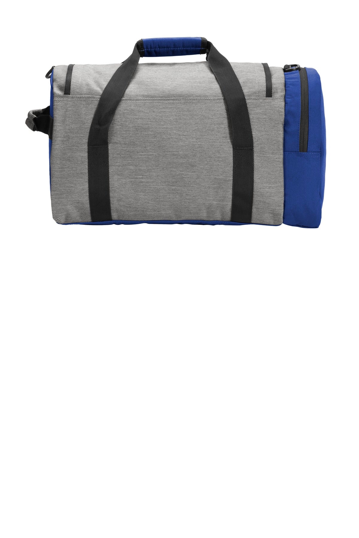 Rear View of Grey Tw He/Roy New Era Legacy Duffel. NEB800
