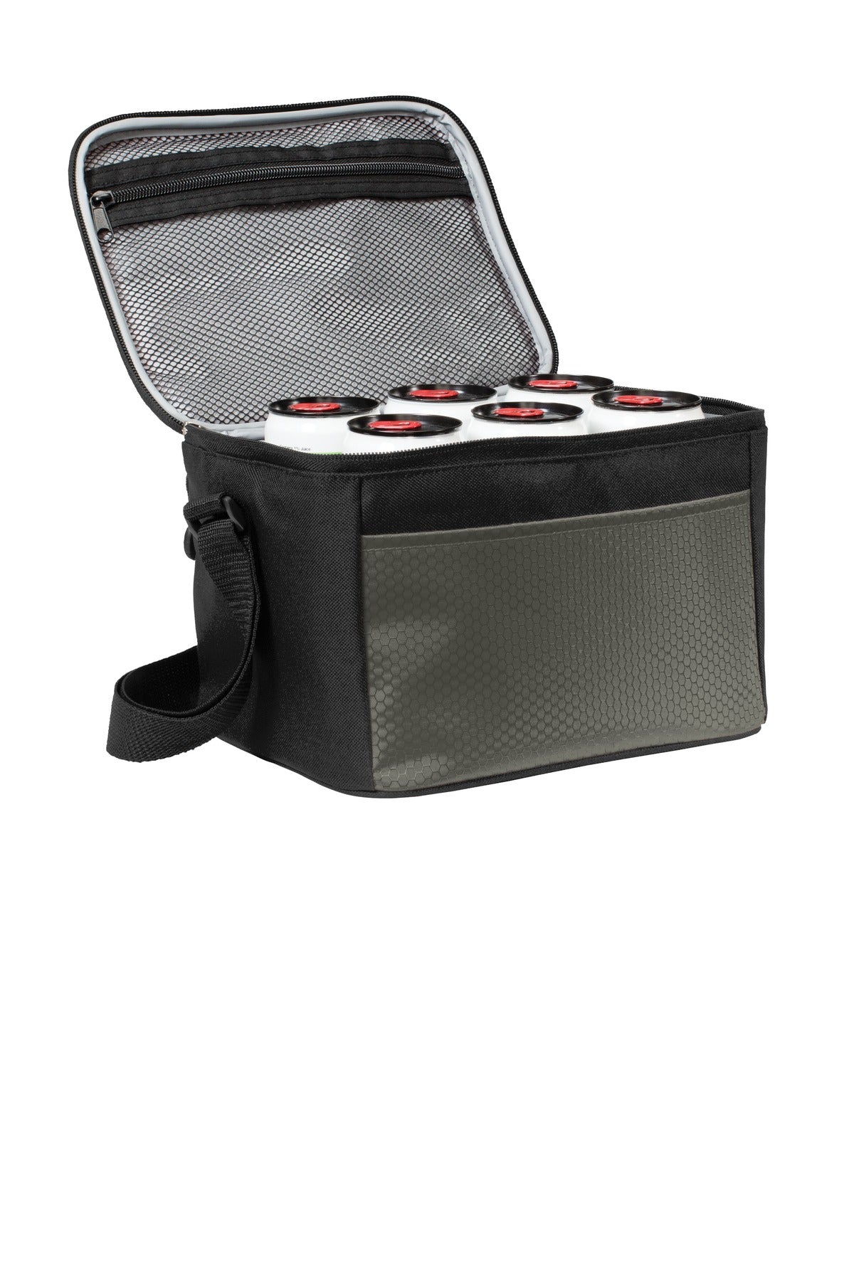 Rear View of Grey/Black Port Authority 6-Can Cube Cooler. BG512