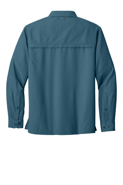 Rear View of Gulf Teal Eddie Bauer - Long Sleeve Performance Fishing Shirt. EB600