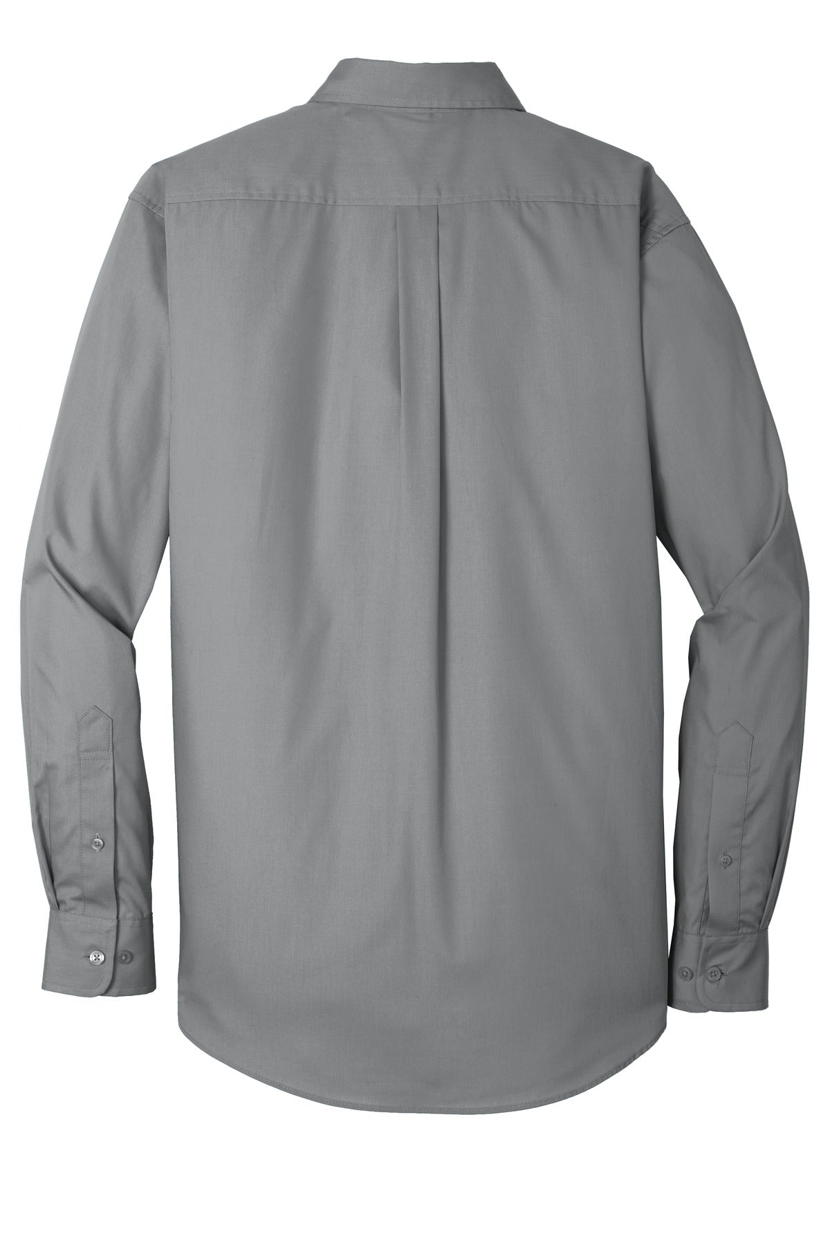 Rear View of Gusty Grey Port Authority Long Sleeve Carefree Poplin Shirt. W100