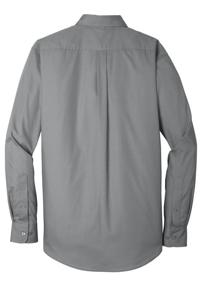 Rear View of Gusty Grey Port Authority Long Sleeve Carefree Poplin Shirt. W100