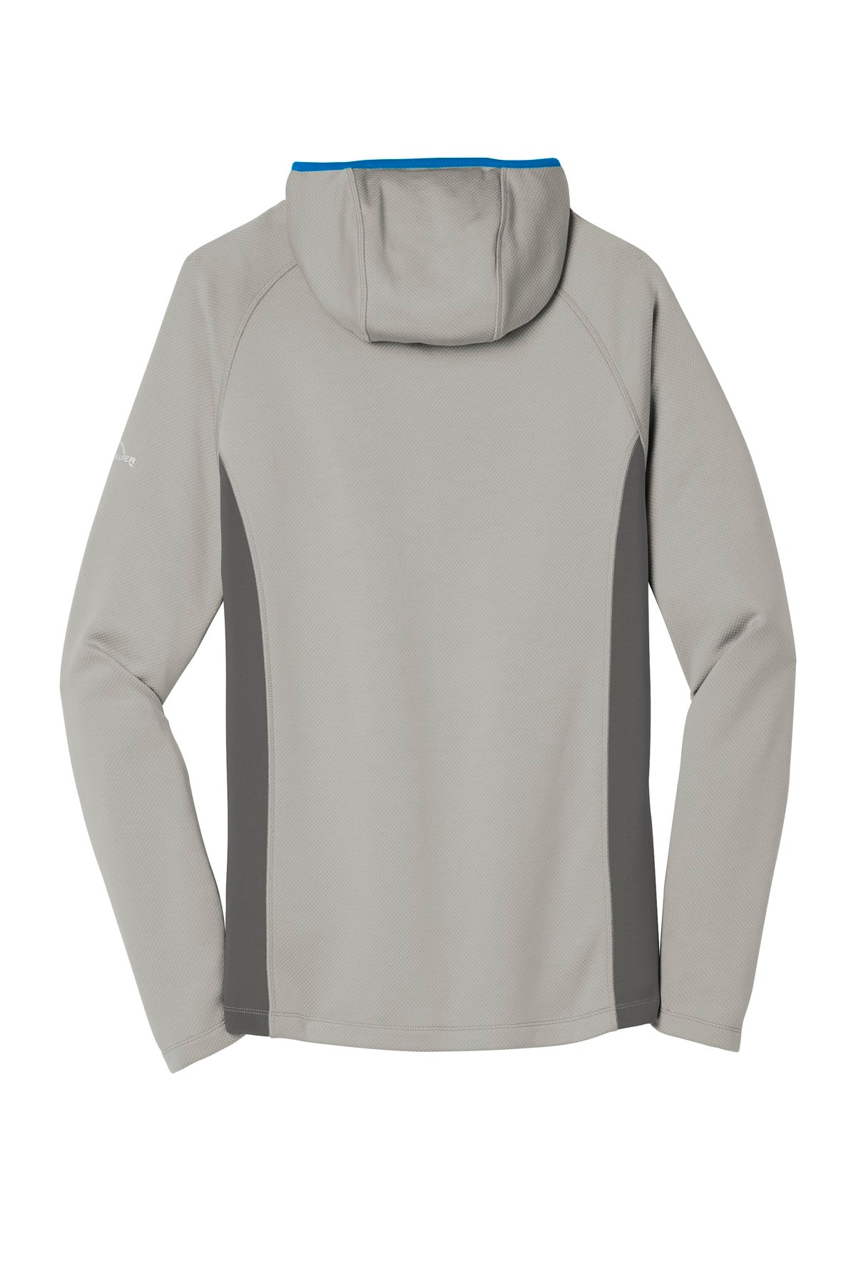 Rear View of Gy Cld/GS/ExBl Eddie Bauer Sport Hooded Full-Zip Fleece Jacket. EB244