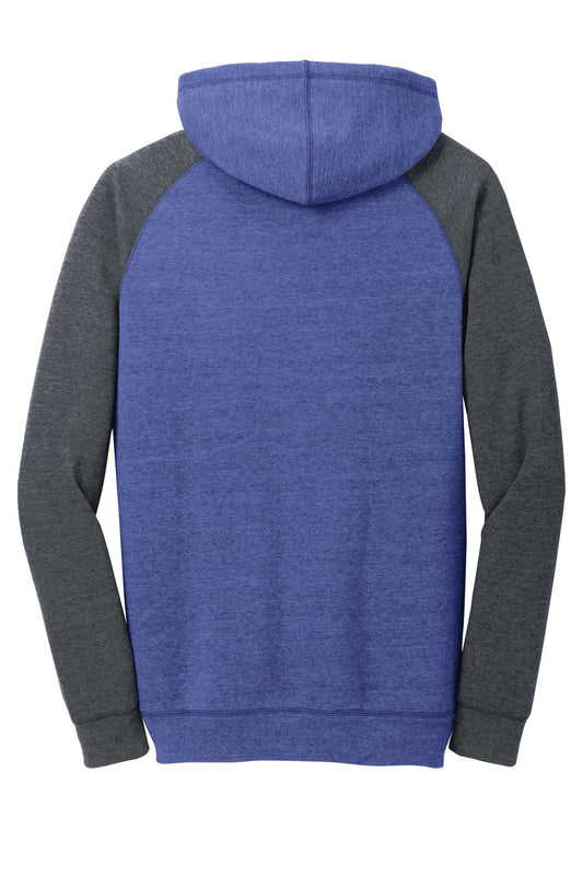 Rear View of H Dp Ryl/H Cha District Young Mens Lightweight Fleece Raglan Hoodie. DT196