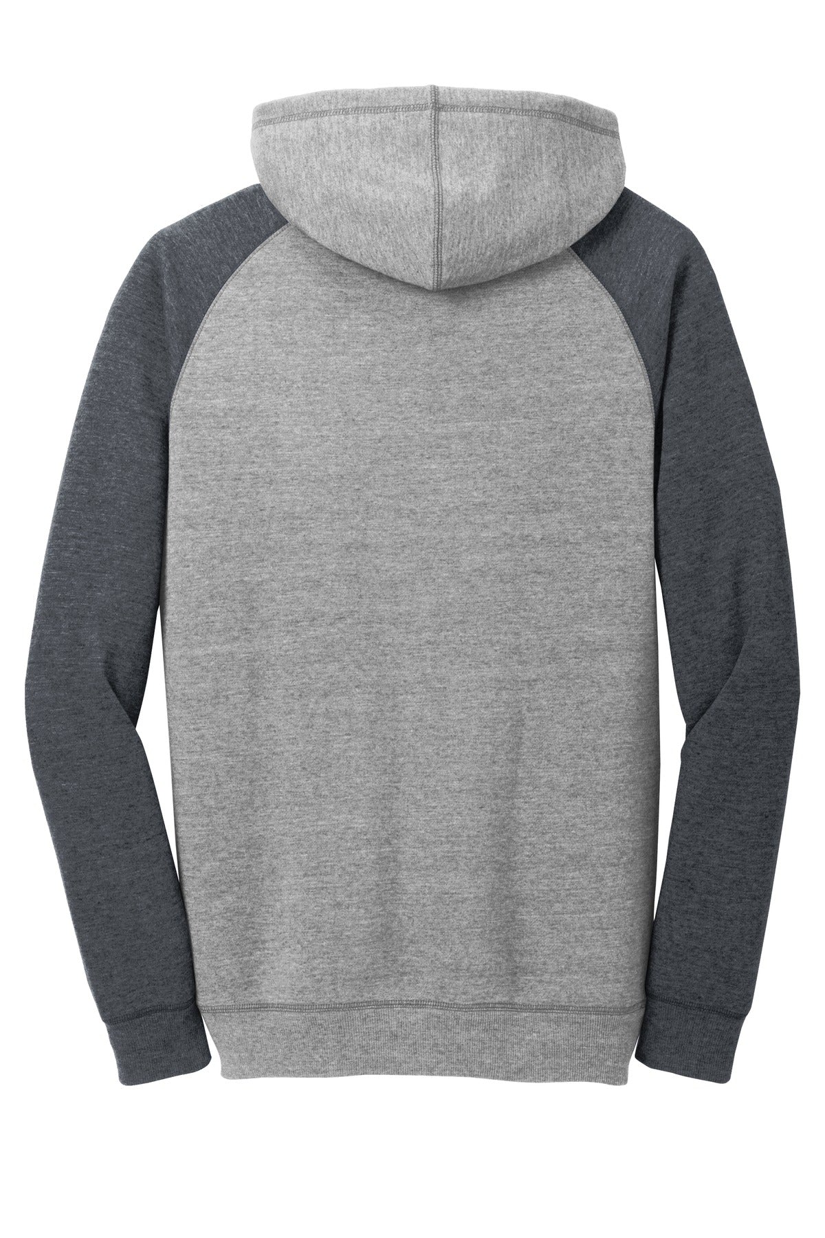 Rear View of H Gry/H Char District Young Mens Lightweight Fleece Raglan Hoodie. DT196