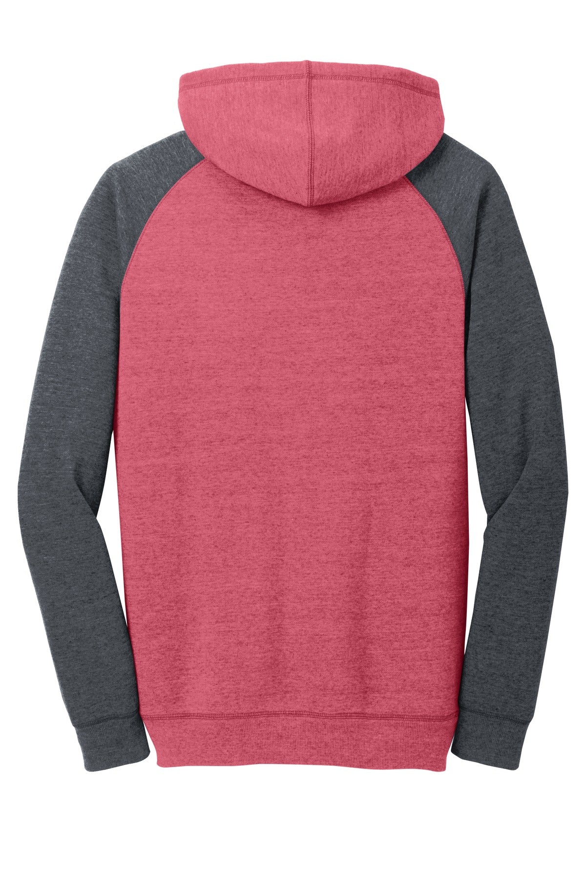 Rear View of H Red/H Char District Young Mens Lightweight Fleece Raglan Hoodie. DT196