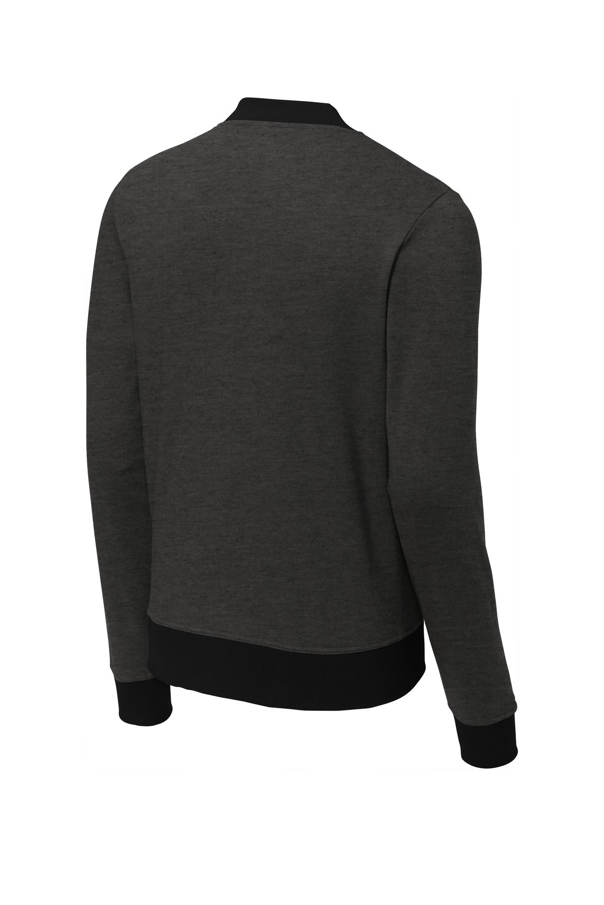 Rear View of Heather Black Sport-Tek Lightweight French Terry Bomber. ST274