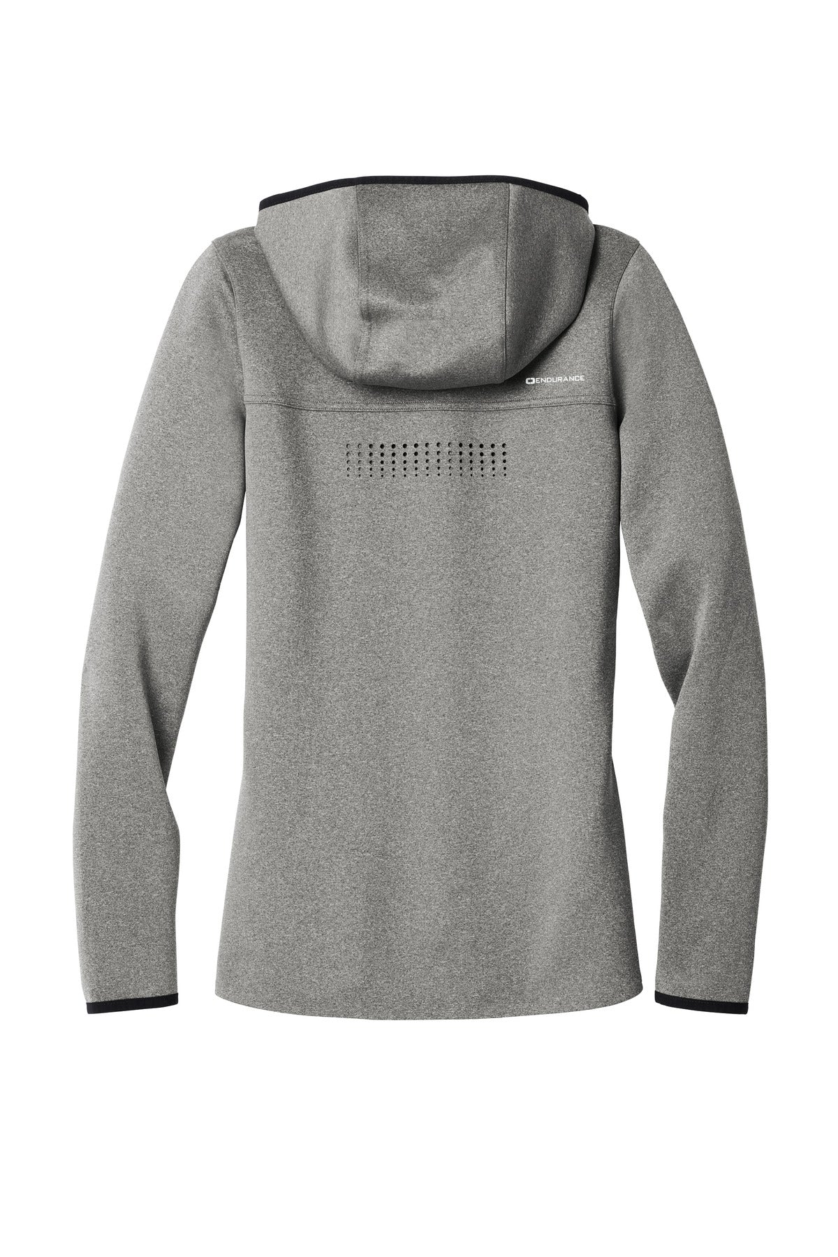 Rear View of Heather Grey OGIO Women's Stealth Full-Zip Jacket. LOE728