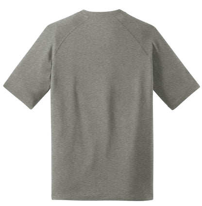 Rear View of Heather Grey Sport-Tek Ultimate Performance Crew. ST700