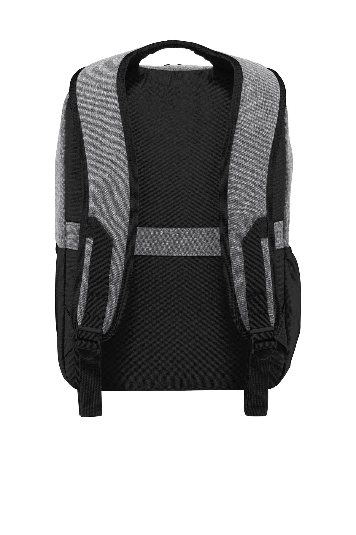 Rear View of Heather Gry/Bk Port Authority Access Square Backpack. BG218