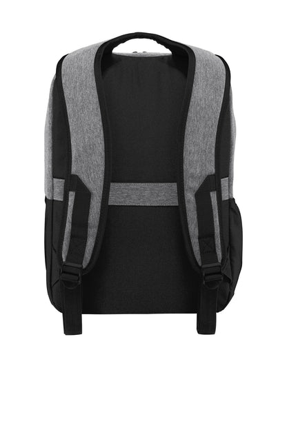 Rear View of Heather Gry/Bk Port Authority Access Square Backpack. BG218