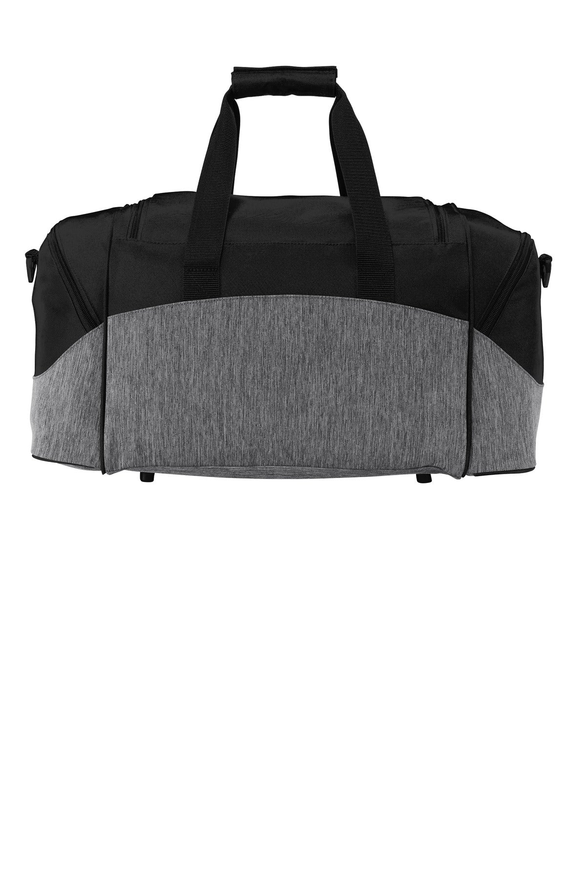 Rear View of Heathr Gry/Blk Port Authority - Small Colorblock Sport Duffel. BG990S