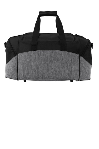 Rear View of Heathr Gry/Blk Port Authority - Small Colorblock Sport Duffel. BG990S