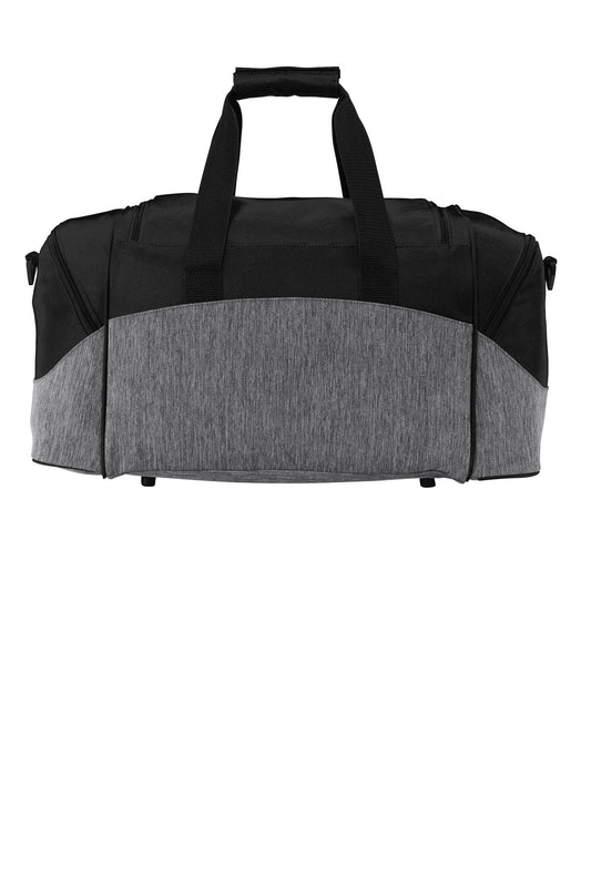Rear View of Heathr Gry/Blk Port Authority - Small Colorblock Sport Duffel. BG990S