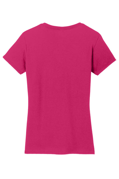 Rear View of Heliconia Gildan Women's Heavy Cotton 100% Cotton V-Neck T-Shirt. 5V00L