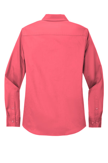 Rear View of Hibiscus Port Authority Women's Long Sleeve Easy Care Shirt. L608