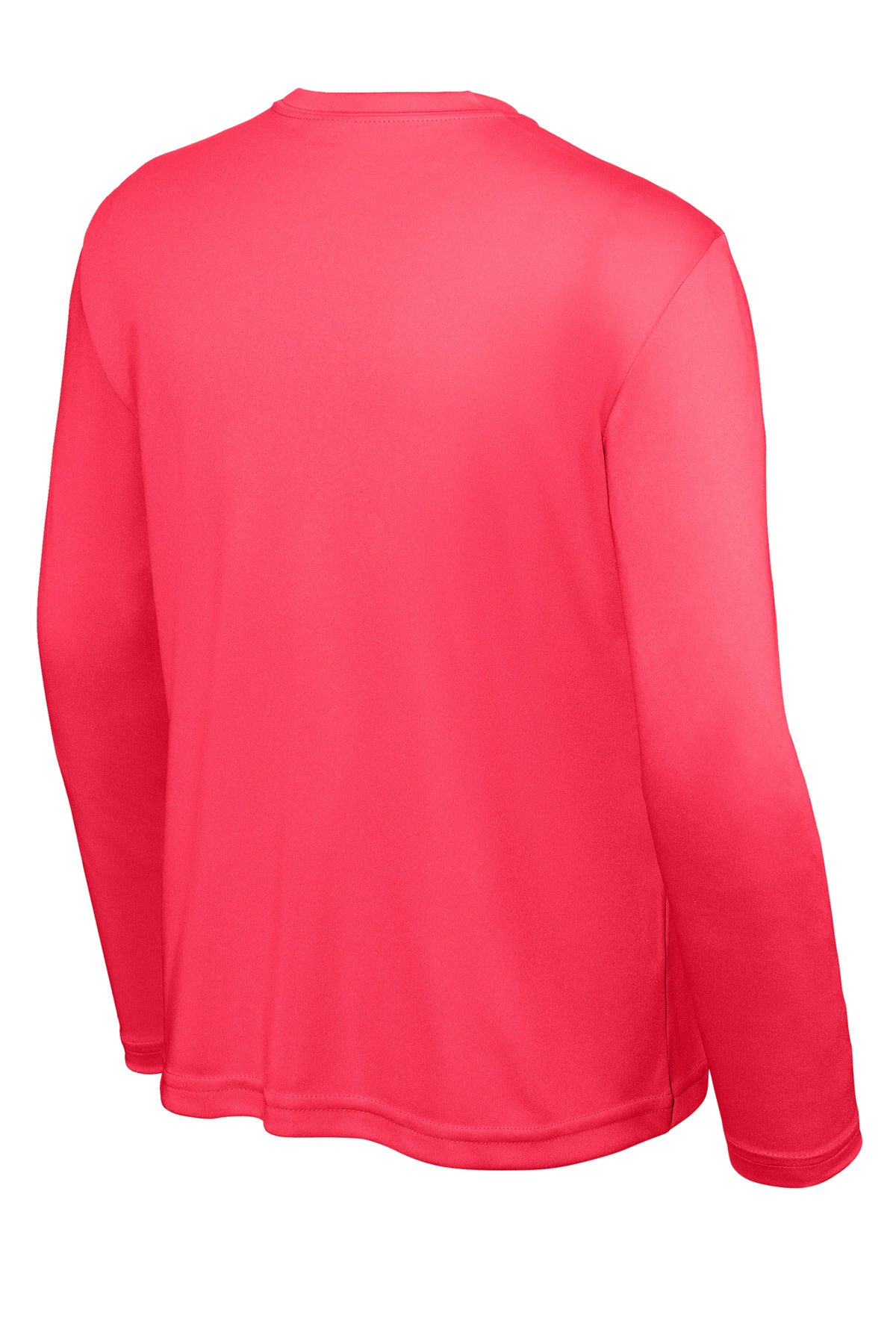 Rear View of Hot Coral Sport-Tek Youth Long Sleeve PosiCharge Competitor Tee. YST350LS
