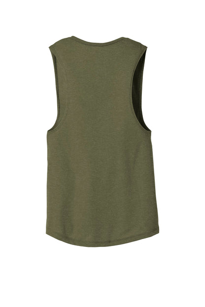 Rear View of Ht Olive BELLA+CANVAS Women's Flowy Scoop Muscle Tank. BC8803