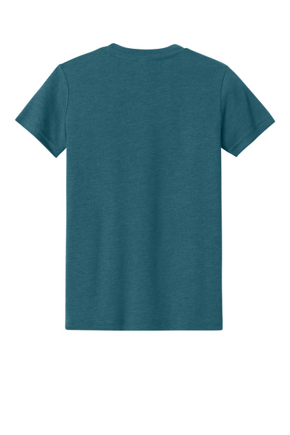 Rear View of HtDpTeal BELLA+CANVAS Youth Heather CVC Tee BC3001YCVC