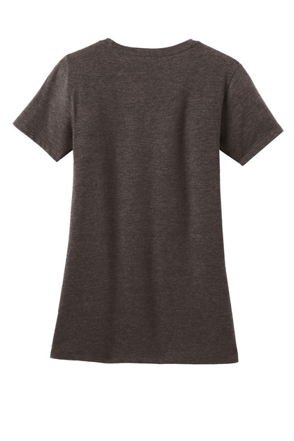 Rear View of Hthr Brown District Women's Perfect Blend CVC Tee. DM108L