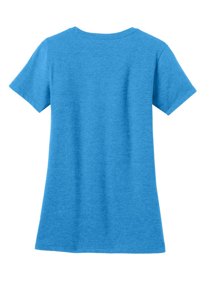 Rear View of Hthr Brt Turqu District Women's Perfect Blend CVC Tee. DM108L