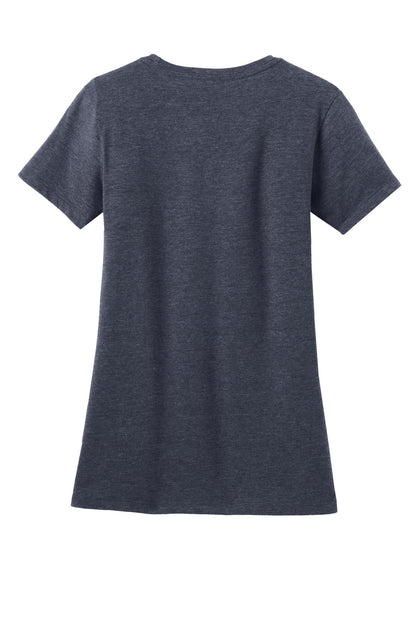Rear View of Hthr Navy District Women's Perfect Blend CVC Tee. DM108L