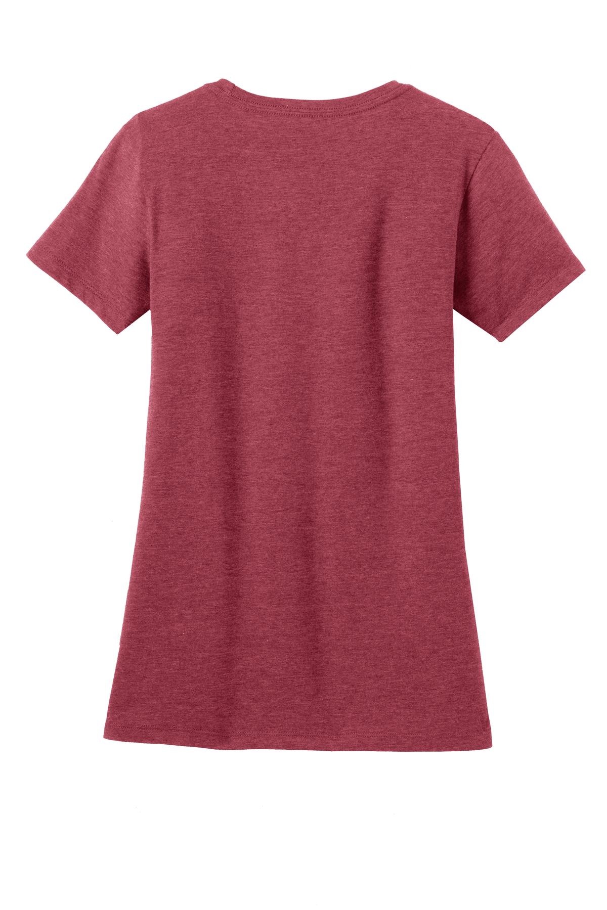Rear View of Hthr Red District Women's Perfect Blend CVC Tee. DM108L
