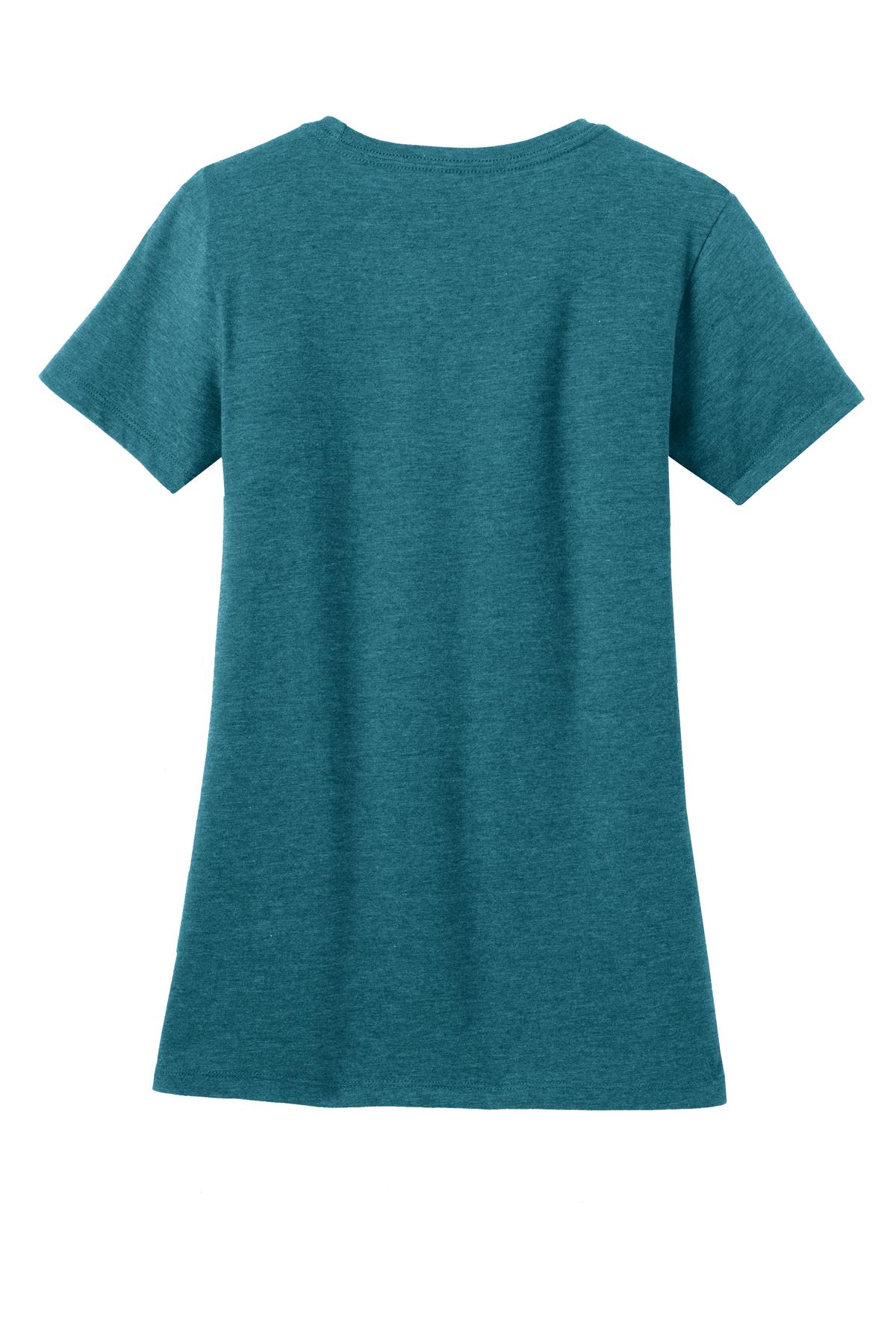 Rear View of Hthr Teal District Women's Perfect Blend CVC Tee. DM108L
